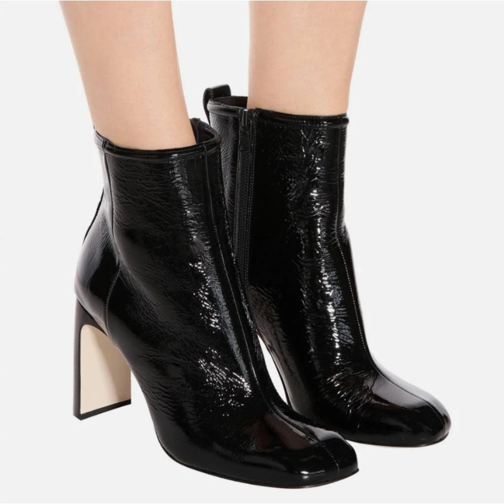 Rag & Bone Women's Ellis Patent Leather Ankle Boots  Square Toe Black Size‎ 37
